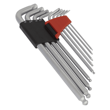 Sealey Premier Imperial Lock-On™ Extra-Long Ball-End Hex Key Set 9pc Model No-AK7181