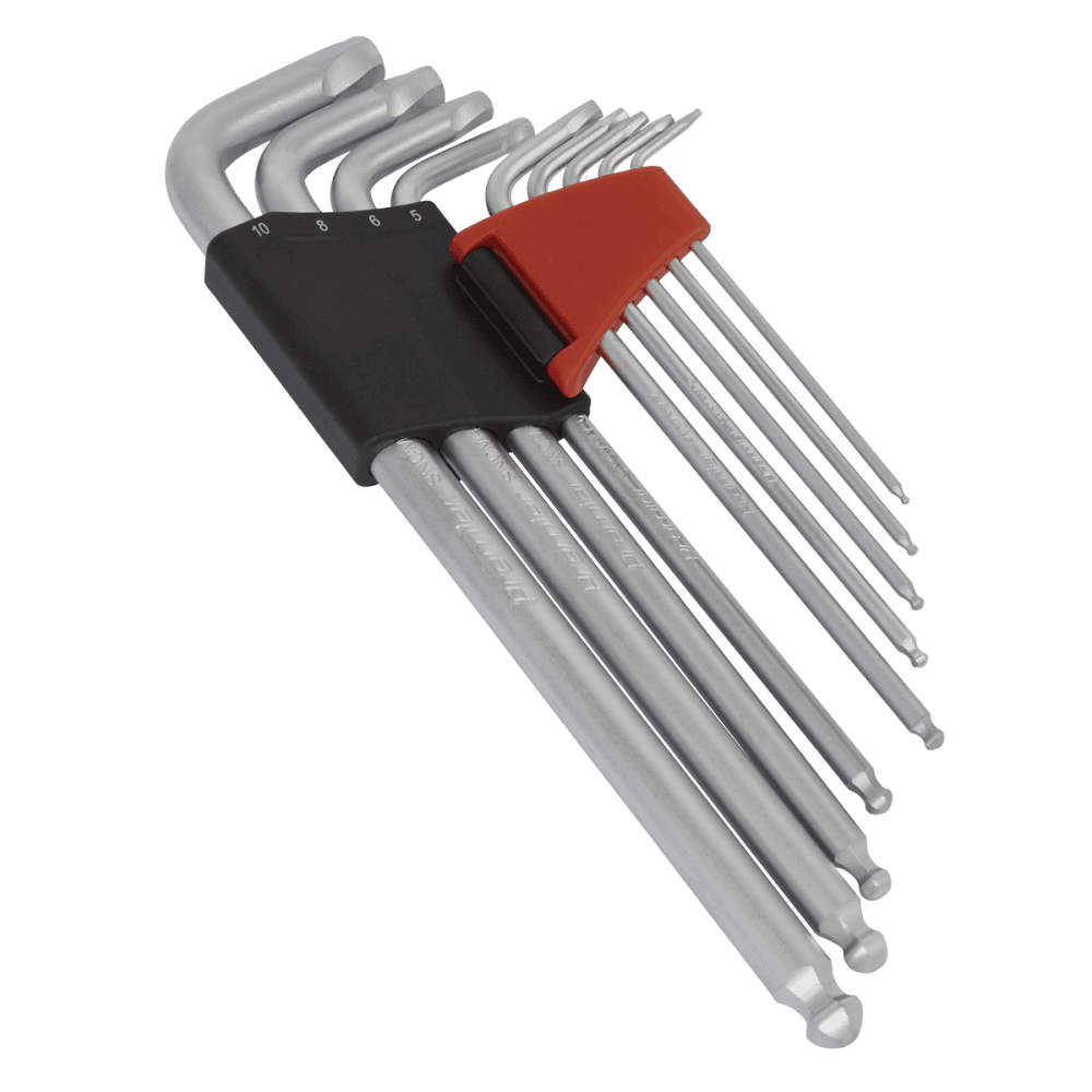 Sealey Premier Lock-On™ Extra-Long Ball-End Hex Key Set 9pc Model No-AK7180