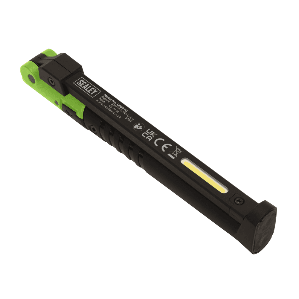 Sealey Rechargeable Slim Folding Pocket Light 2 COB + 1 SMD LED - Green Model No-LED01G