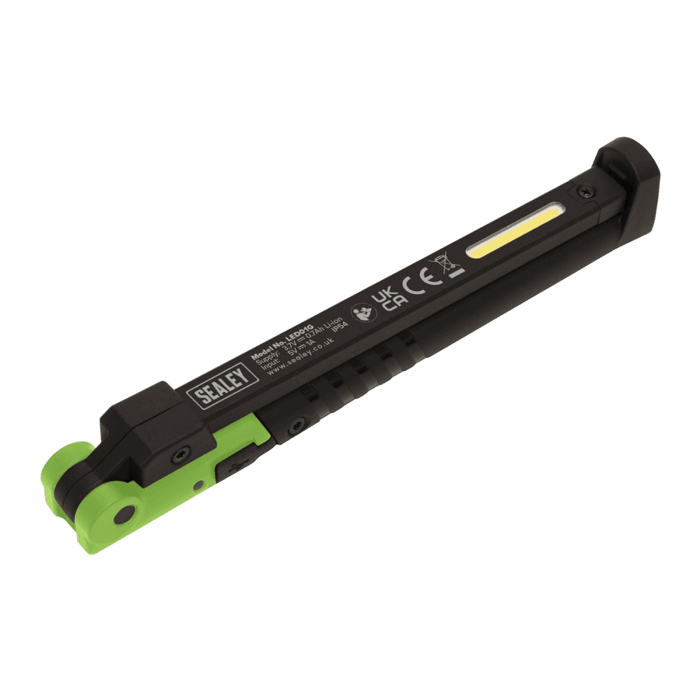Sealey Rechargeable Slim Folding Pocket Light 2 COB + 1 SMD LED - Green Model No-LED01G