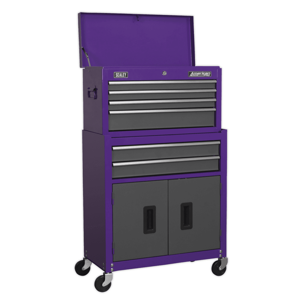 Sealey Topchest, Mid-Box & Rollcab 9 Drawer Stack - Purple Model No-AP2200BBCPSTACK