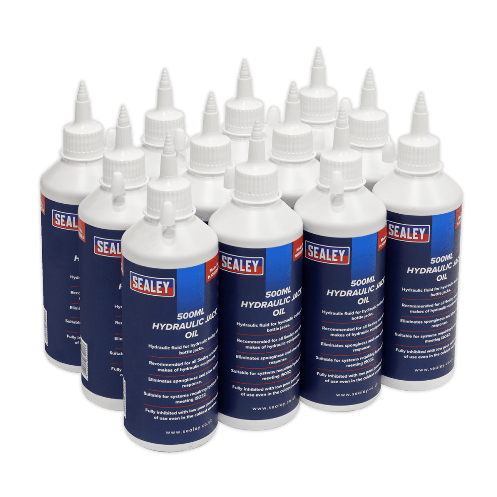 Sealey Hydraulic Jack Oil 500ml Pack of 12 Model No-HJO/500ML