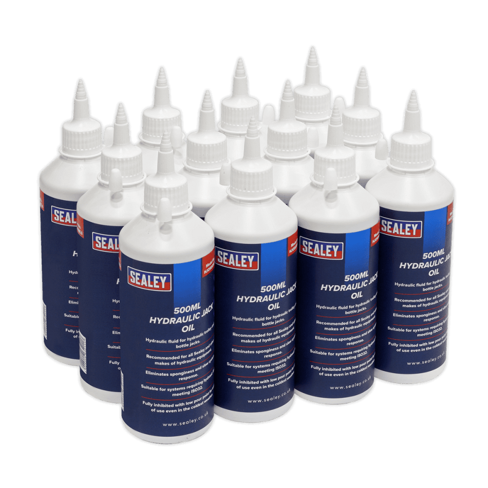 Sealey Hydraulic Jack Oil 500ml Pack of 12 Model No-HJO/500ML