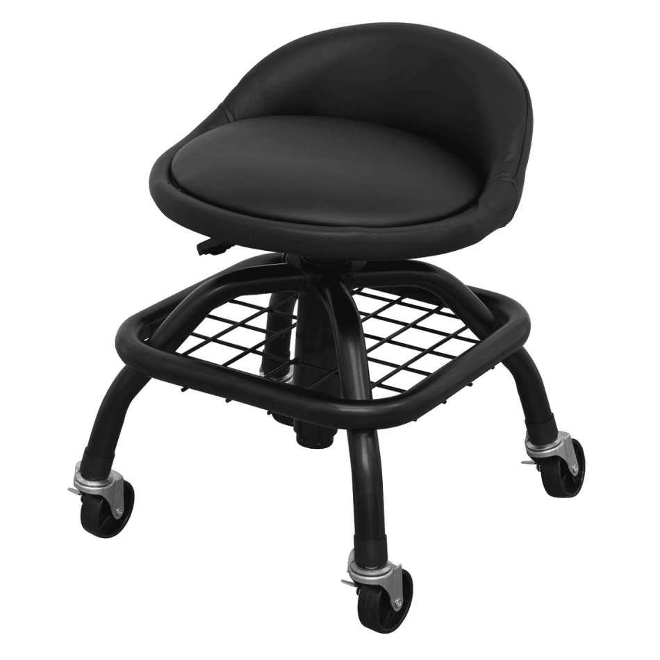 Creeper Stool Pneumatic with Adjustable Height Swivel Seat & Back Rest Model No-SCR02B