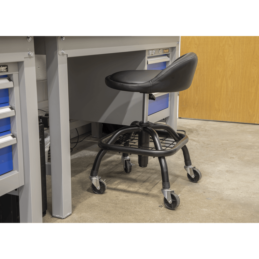 Premier Industrial Pneumatic Creeper Stool with Adjustable Height Swivel Seat & Back Rest : Model No-SCR02B