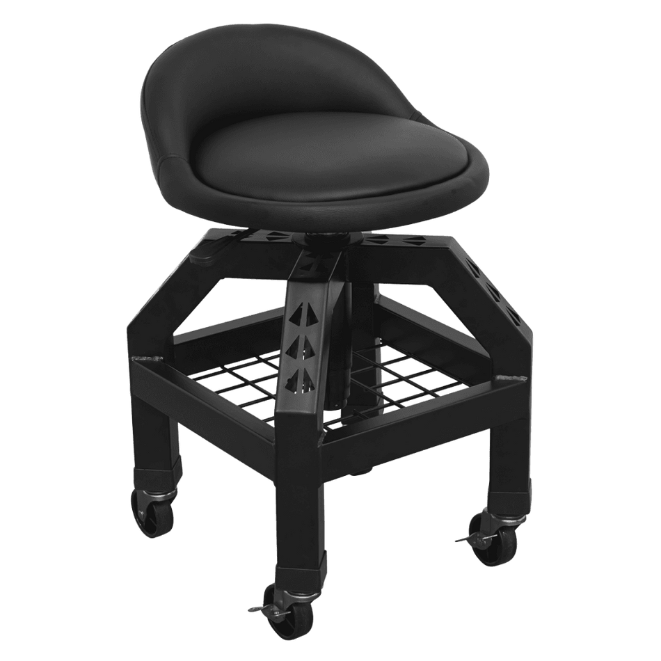 Creeper Stool Pneumatic with Adjustable Height Swivel Seat & Back Rest Model No-SCR03B