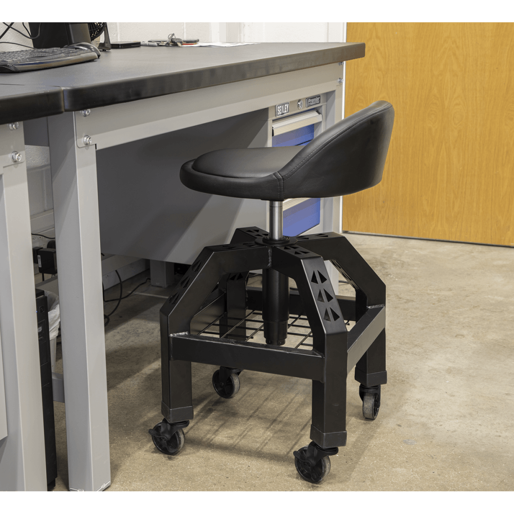 Premier Industrial Pneumatic Creeper Stool with Adjustable Height Swivel Seat & Back Rest : Model No-SCR03B