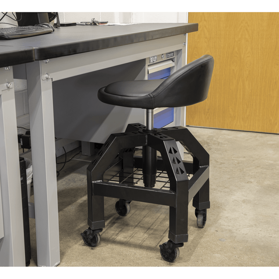 Creeper Stool Pneumatic with Adjustable Height Swivel Seat & Back Rest Model No-SCR03B