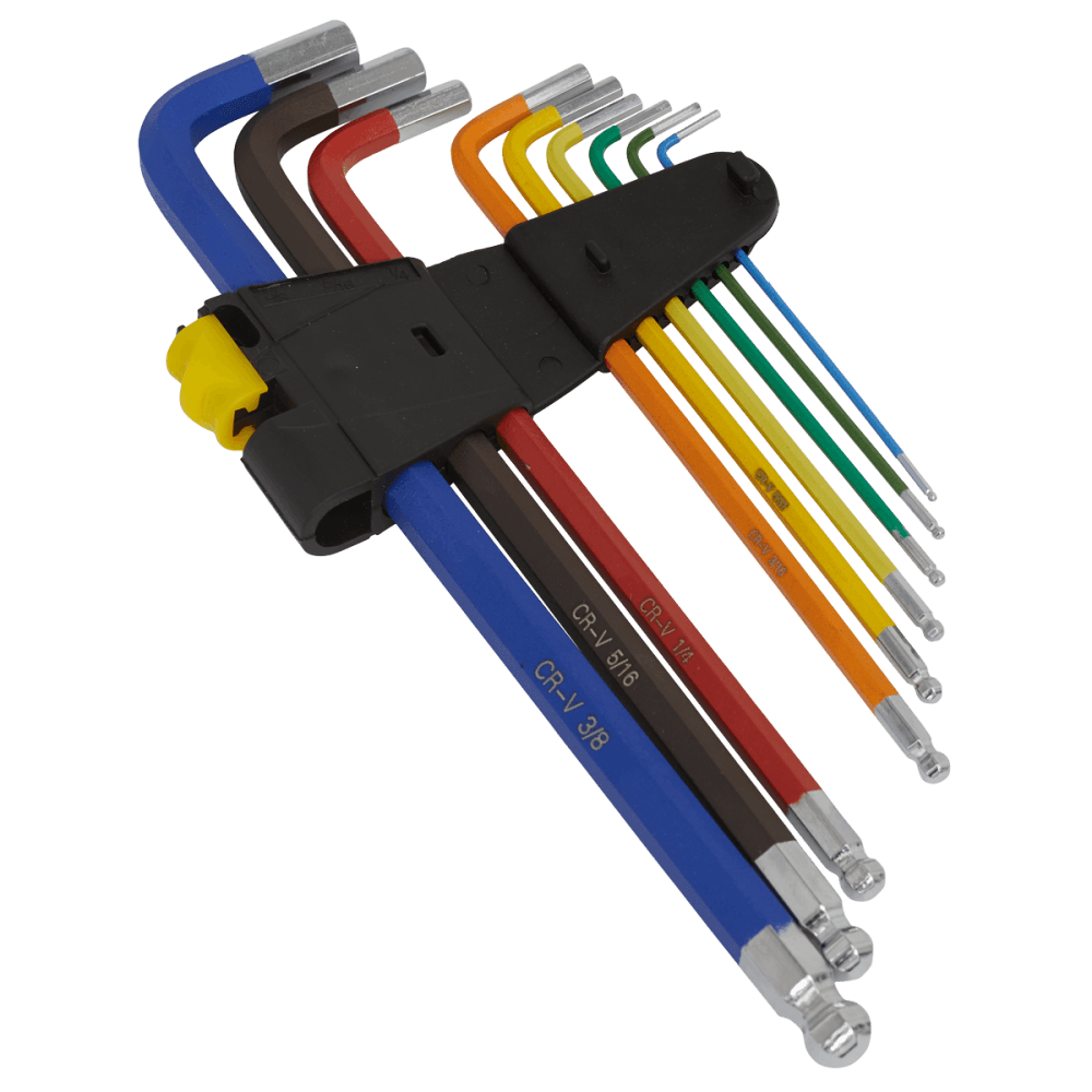 Ball-End Hex Key Set Extra-Long 9pc Colour-Coded Imperial Model No-AK7198