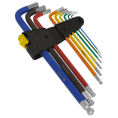 Ball-End Hex Key Set Extra-Long 9pc Colour-Coded Imperial Model No-AK7198