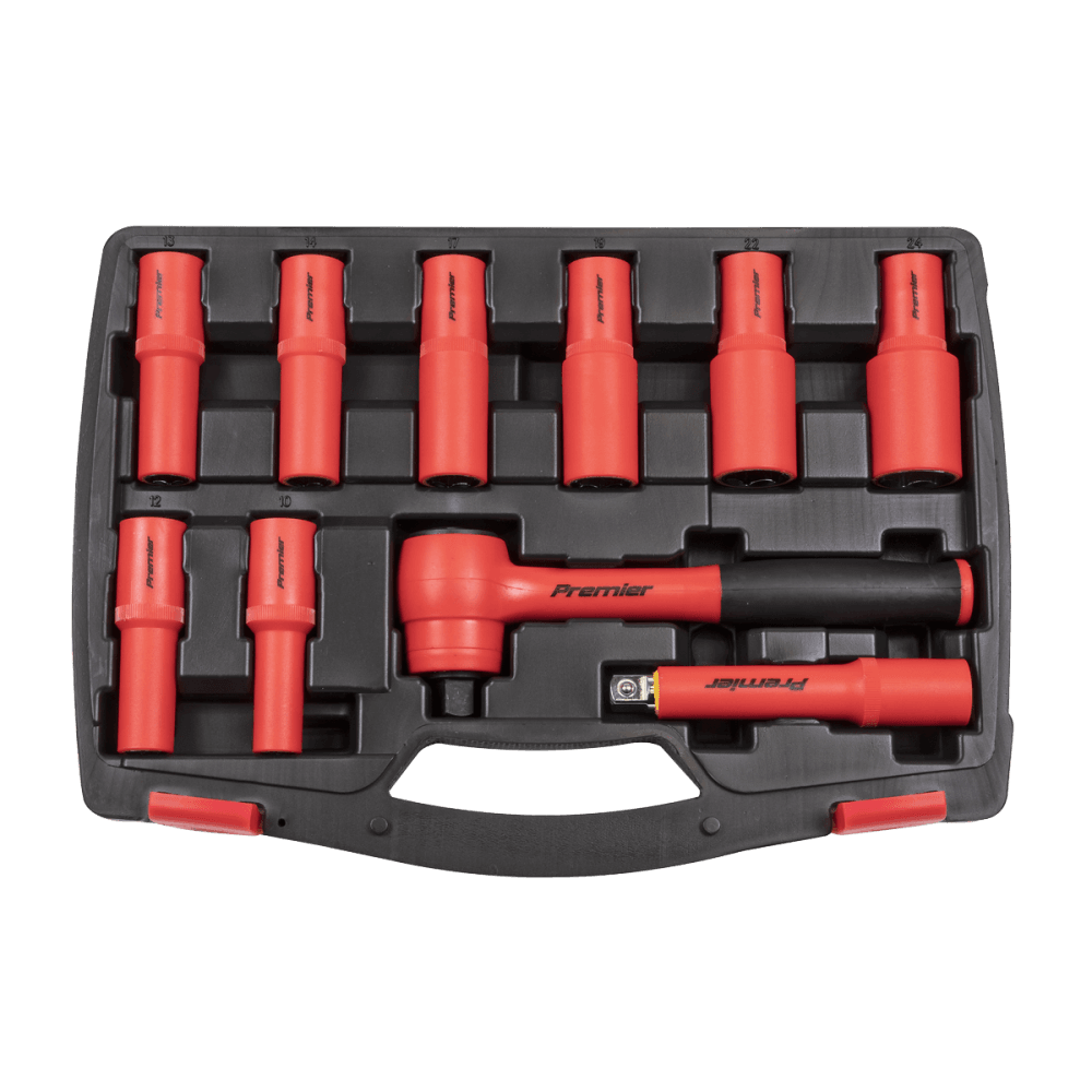Insulated Socket Set 10pc 1/2"Sq Drive 6pt WallDrive, VDE Approved Model No-AK7943