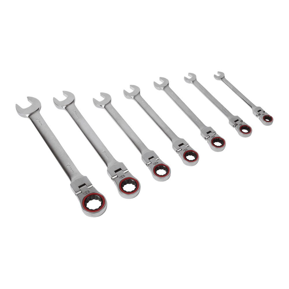 Flexi-Head Ratchet Combination Spanner Set 7pc Metric Model No-AK63943