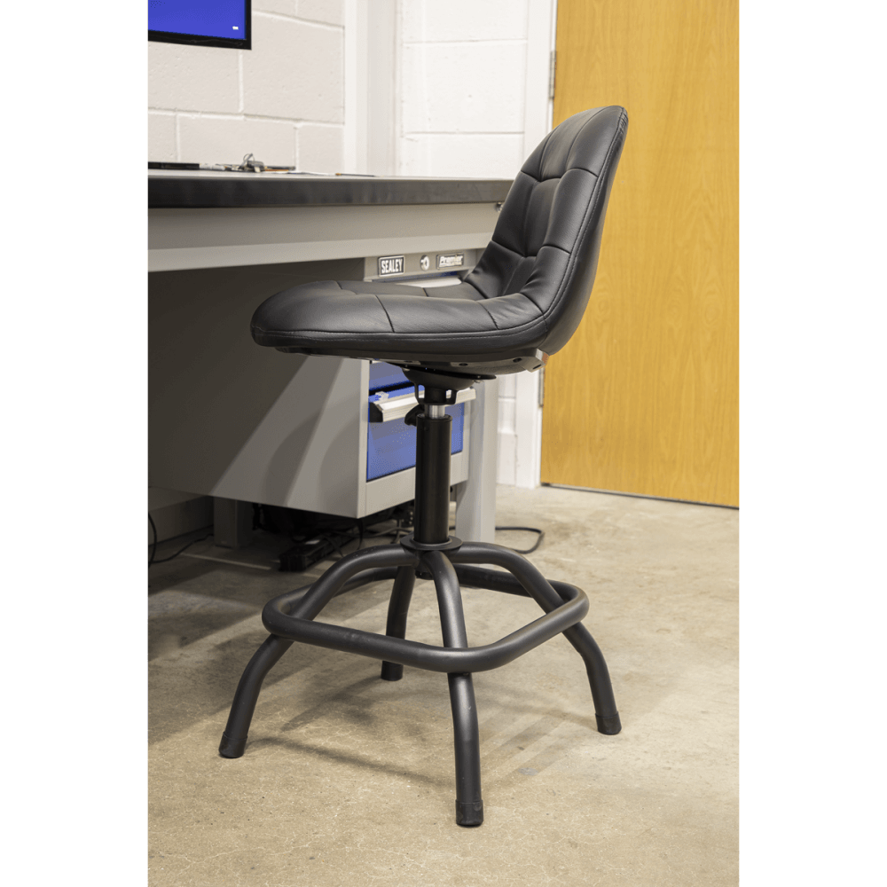 Premier Industrial Pneumatic Workshop Stool with Adjustable Height Swivel Seat & Back Rest : Model No-SCR01B