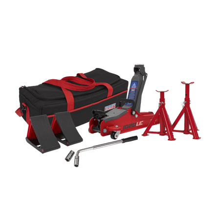 Trolley Jack 2tonne Low Entry Short Chassis - Red & Accessories Bag Combo Model No-1020LEBAGCOMBO