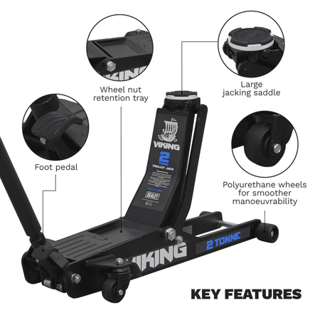 Viking Low Entry Long Reach Trolley Jack 2tonne with Rocket Lift Model No-2100TB