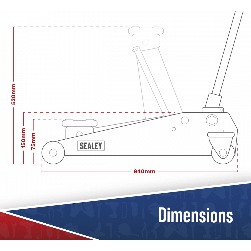 Viking Low Entry Long Reach Trolley Jack 2tonne with Rocket Lift Model No-2100TB
