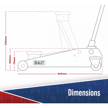 Viking Low Entry Long Reach Trolley Jack 2tonne with Rocket Lift Model No-2100TB