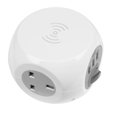 Extension Cable Cube 1.4m 3 x 230V + 3 x USB Sockets & Wireless Charging Pad Model No-EL144WC