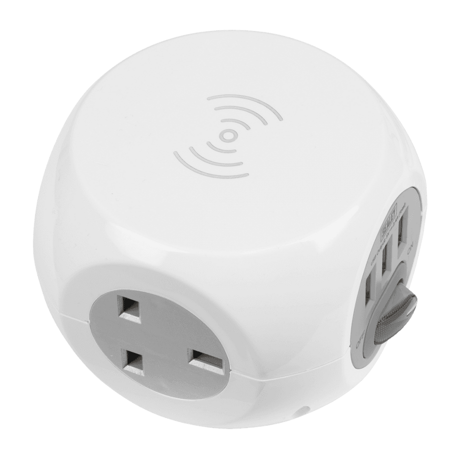 Extension Cable Cube 1.4m 3 x 230V + 3 x USB Sockets & Wireless Charging Pad Model No-EL144WC