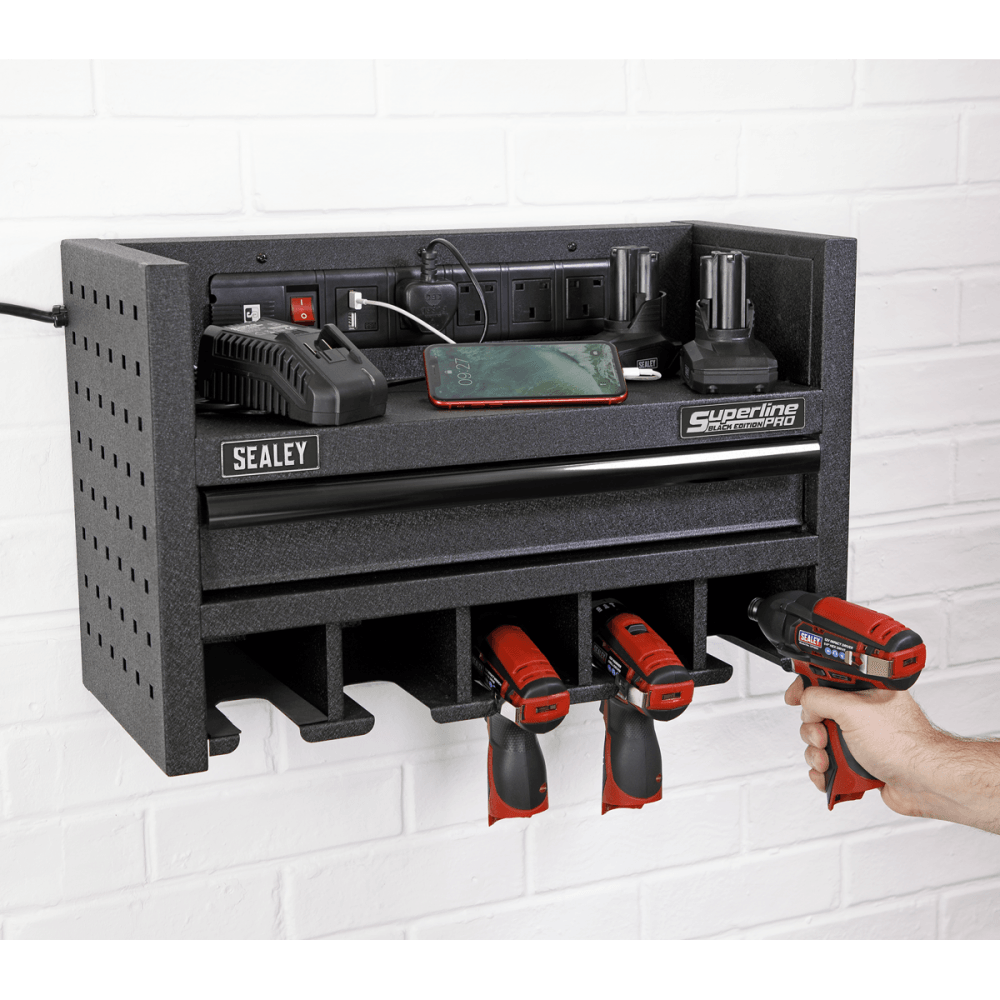Power Tool Storage Rack 560mm with Drawer & Power Strip Model No-AP22SRBE