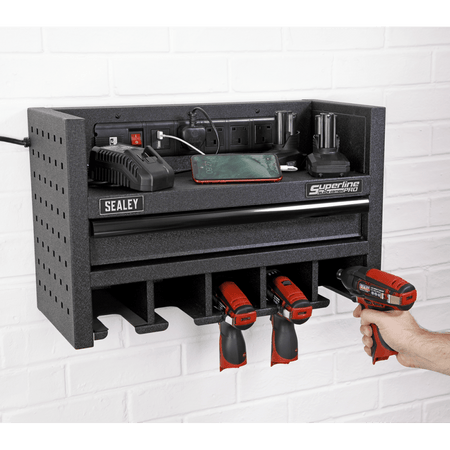 Power Tool Storage Rack 560mm with Drawer & Power Strip Model No-AP22SRBE