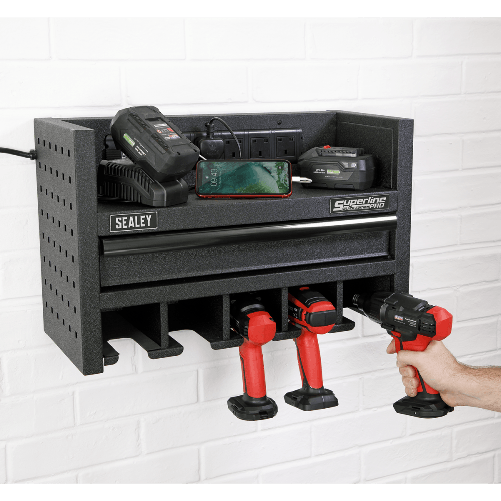 Power Tool Storage Rack 560mm with Drawer & Power Strip Model No-AP22SRBE