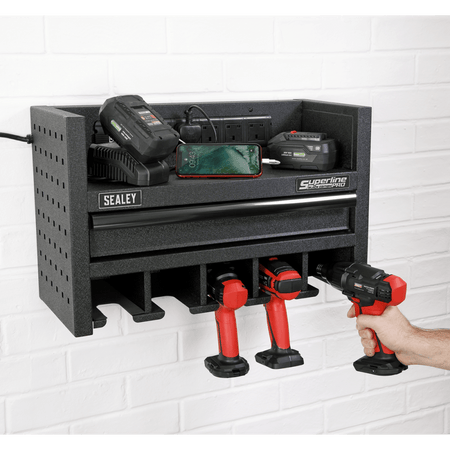 Power Tool Storage Rack 560mm with Drawer & Power Strip Model No-AP22SRBE