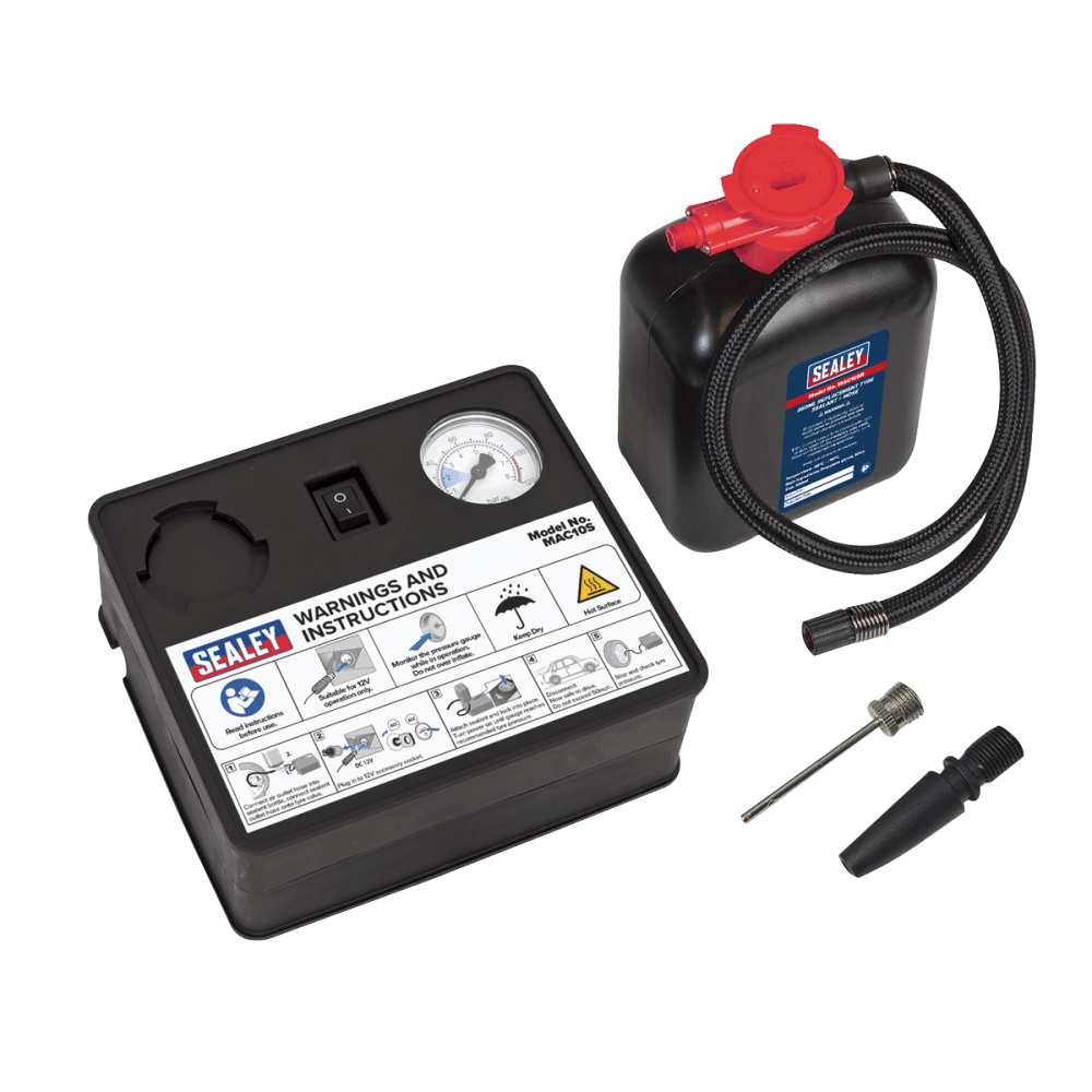 Tyre Inflator 12V + Emergency Puncture Sealant Kit Model No-MAC10S