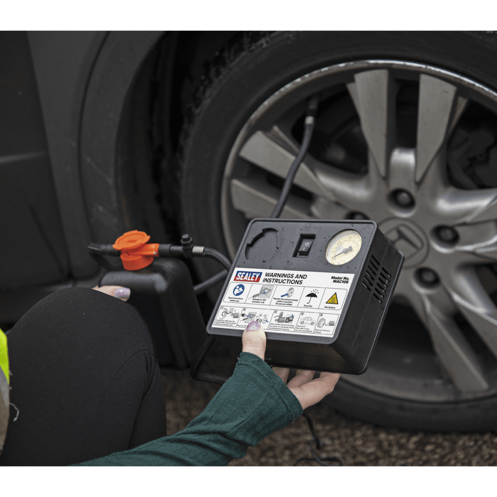 Tyre Inflator 12V + Emergency Puncture Sealant Kit Model No-MAC10S