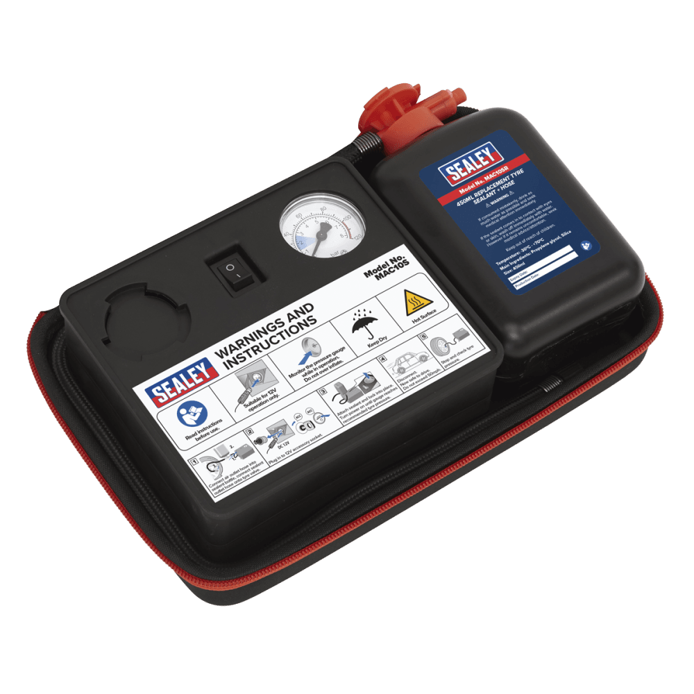 Tyre Inflator 12V + Emergency Puncture Sealant Kit Model No-MAC10S