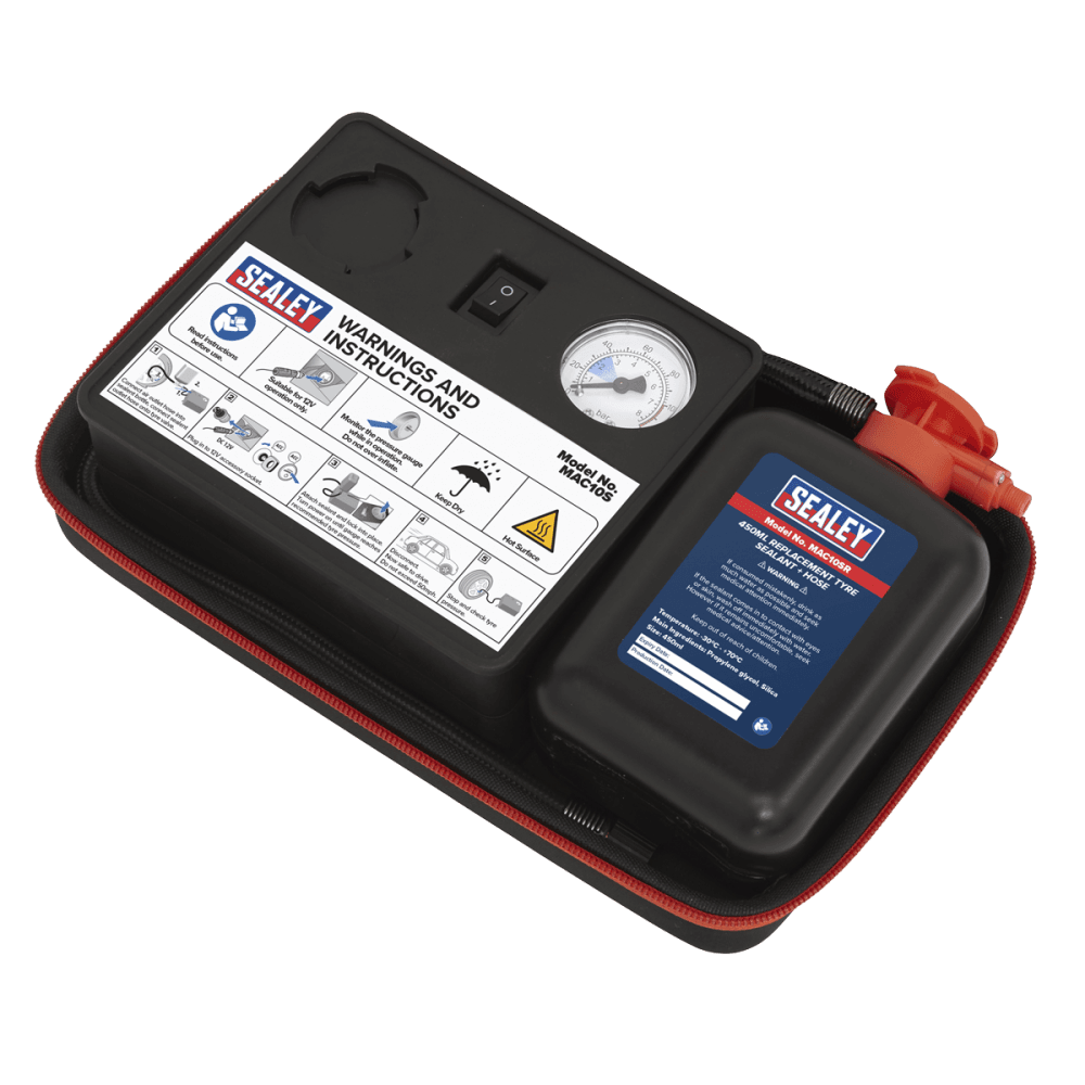Tyre Inflator 12V + Emergency Puncture Sealant Kit Model No-MAC10S