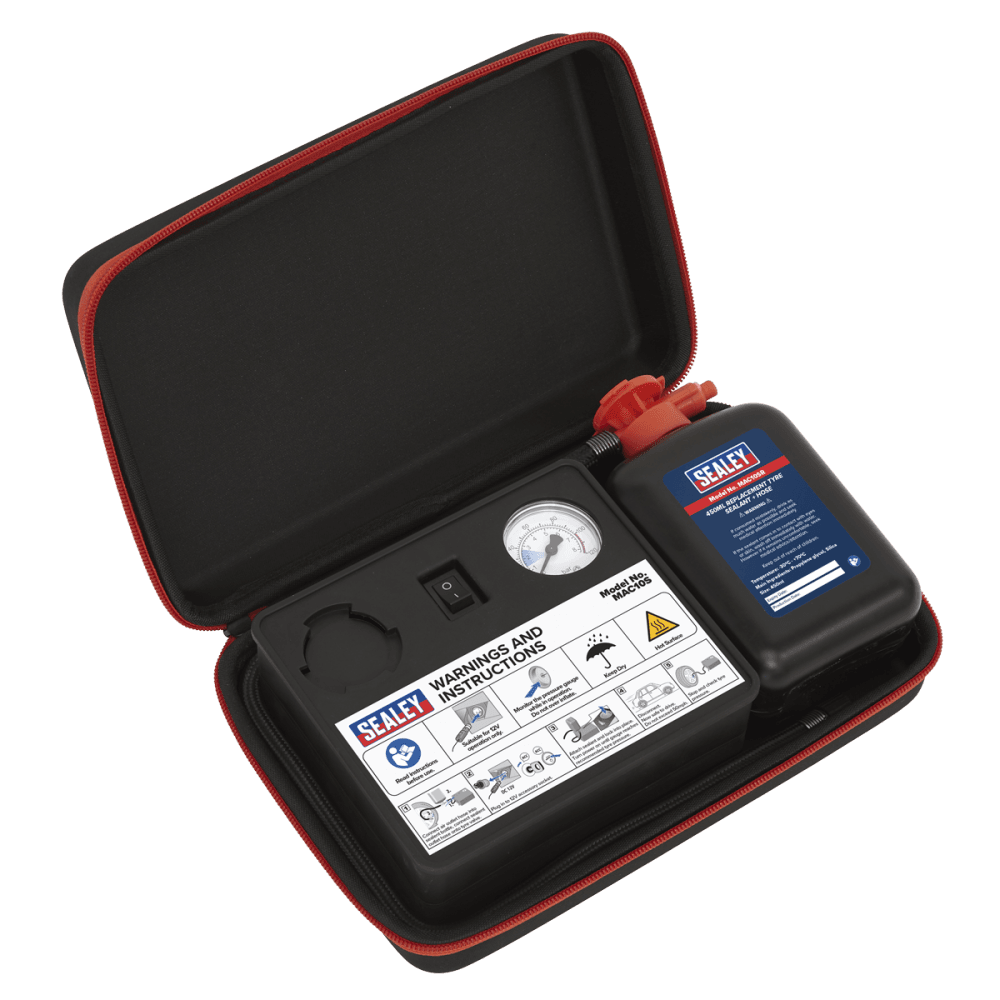 Tyre Inflator 12V + Emergency Puncture Sealant Kit Model No-MAC10S