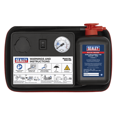 Tyre Inflator 12V + Emergency Puncture Sealant Kit Model No-MAC10S