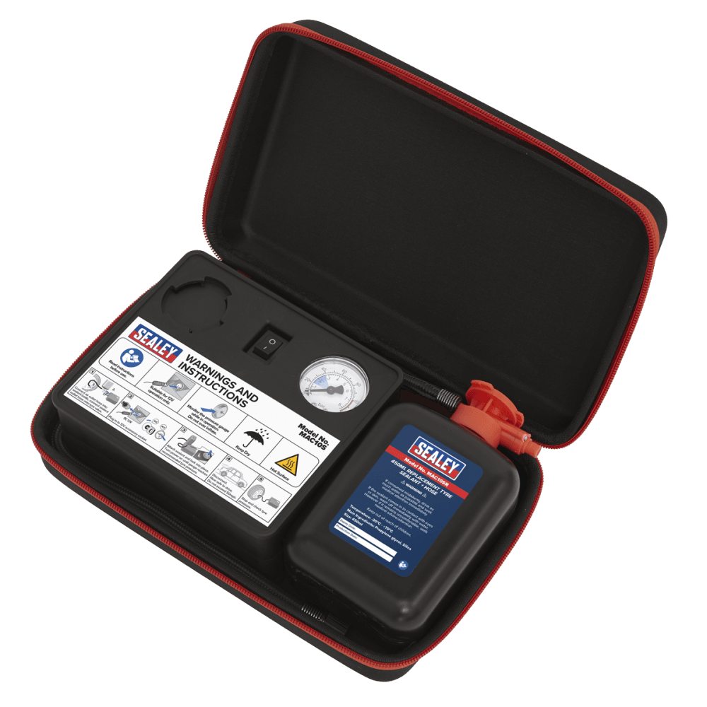 Tyre Inflator 12V + Emergency Puncture Sealant Kit Model No-MAC10S