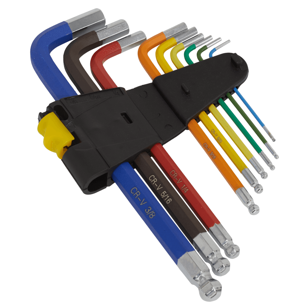 Sealey Ball-End Hex Key Set 9pc Long Colour-Coded Imperial Model No AK7197
