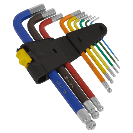 Sealey Ball-End Hex Key Set 9pc Long Colour-Coded Imperial Model No AK7197