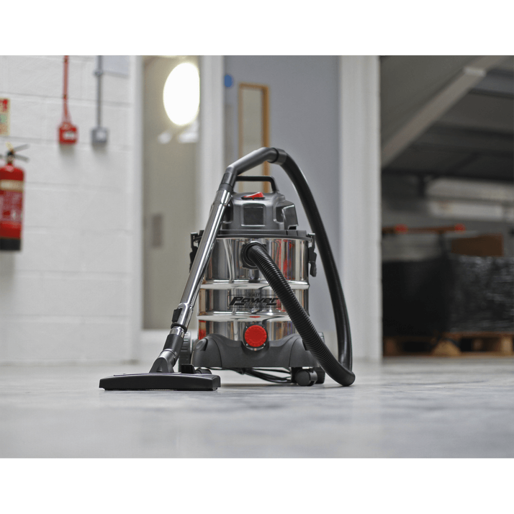Sealey Vacuum Cleaner Industrial Wet & Dry 20ltr 1250W/230V Stainless Bin Model No-PC200SD