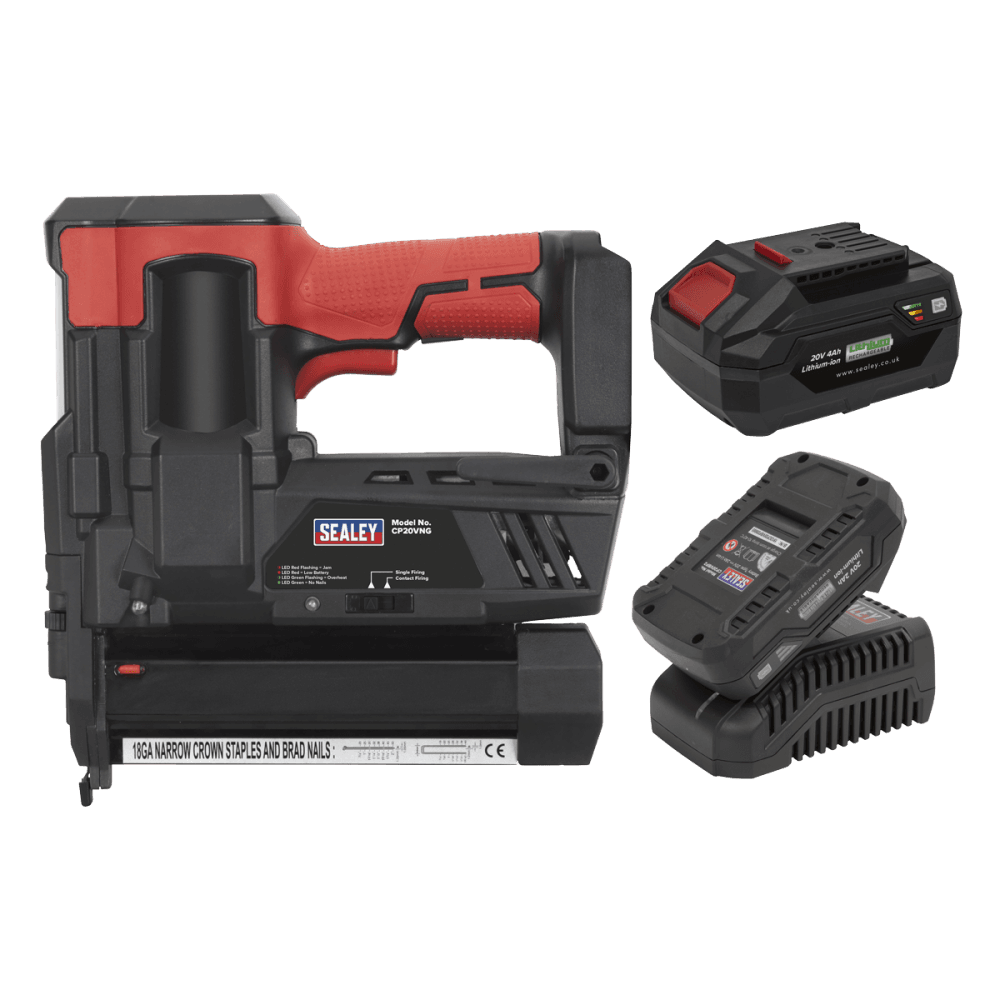 Sealey Cordless Staple/Nail Gun Kit 18G 20V - 2 Batteries Model No CP20VNGKIT