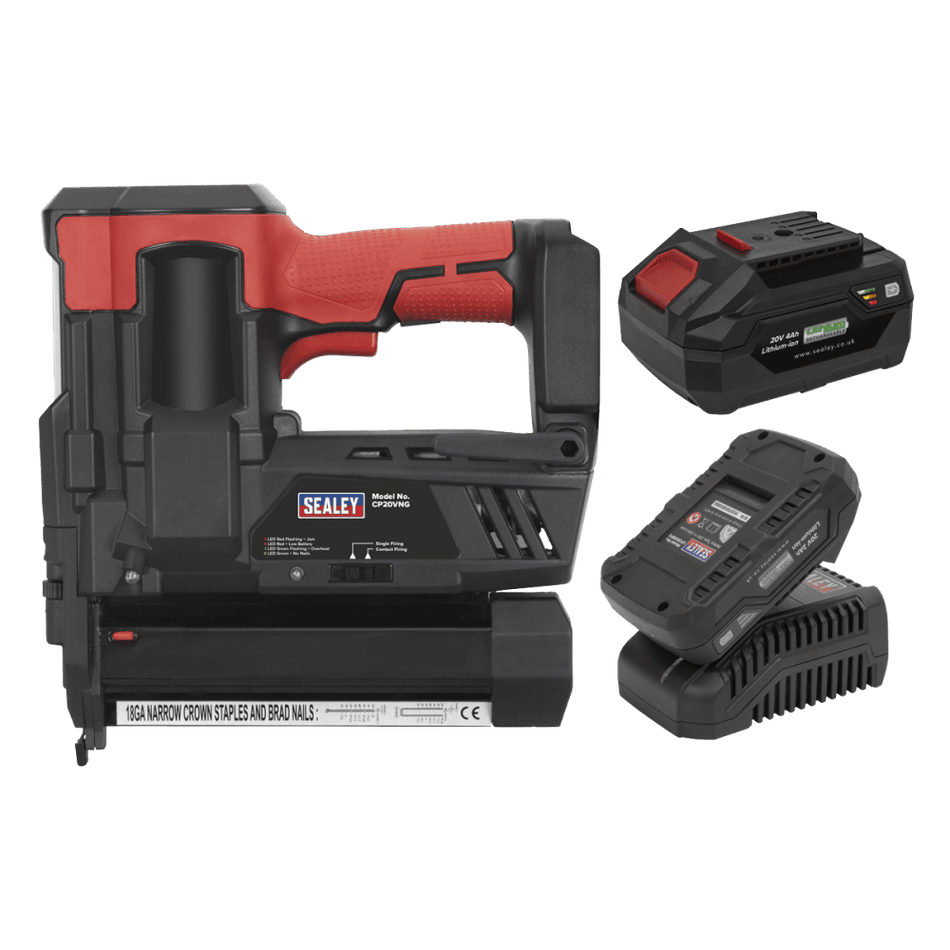 Sealey Cordless Staple/Nail Gun Kit 18G 20V - 2 Batteries Model No CP20VNGKIT