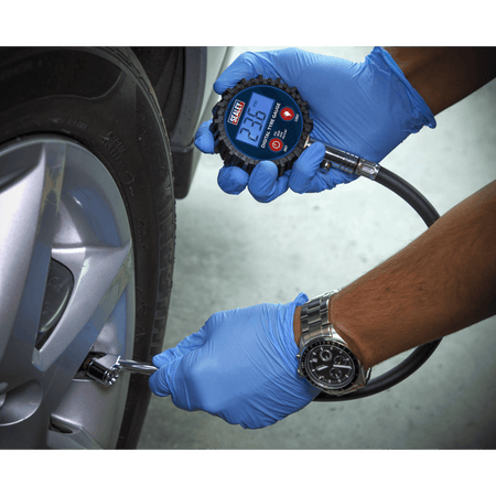 Sealey Digital Tyre Pressure Gauge with Twin Push-On Connector Model No TST003