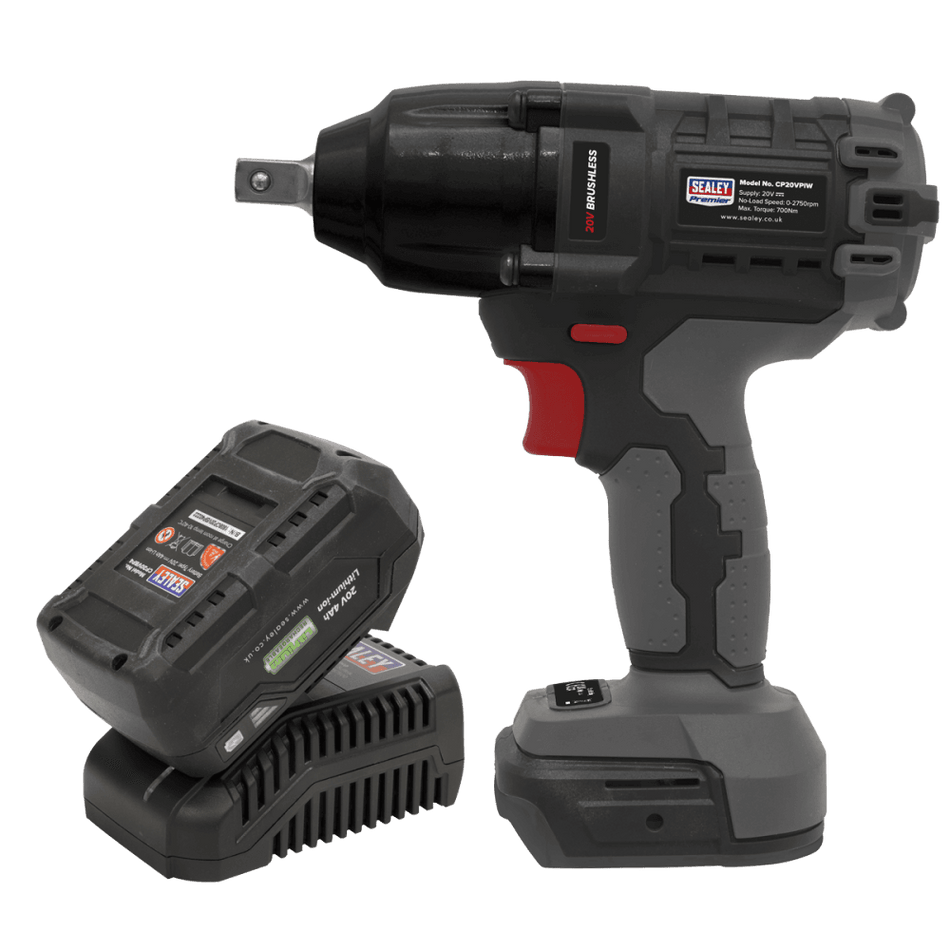 Sealey Brushless Impact Wrench Kit 1/2"Sq Drive 20V 4Ah 700Nm Model No- CP20VPIWKIT1