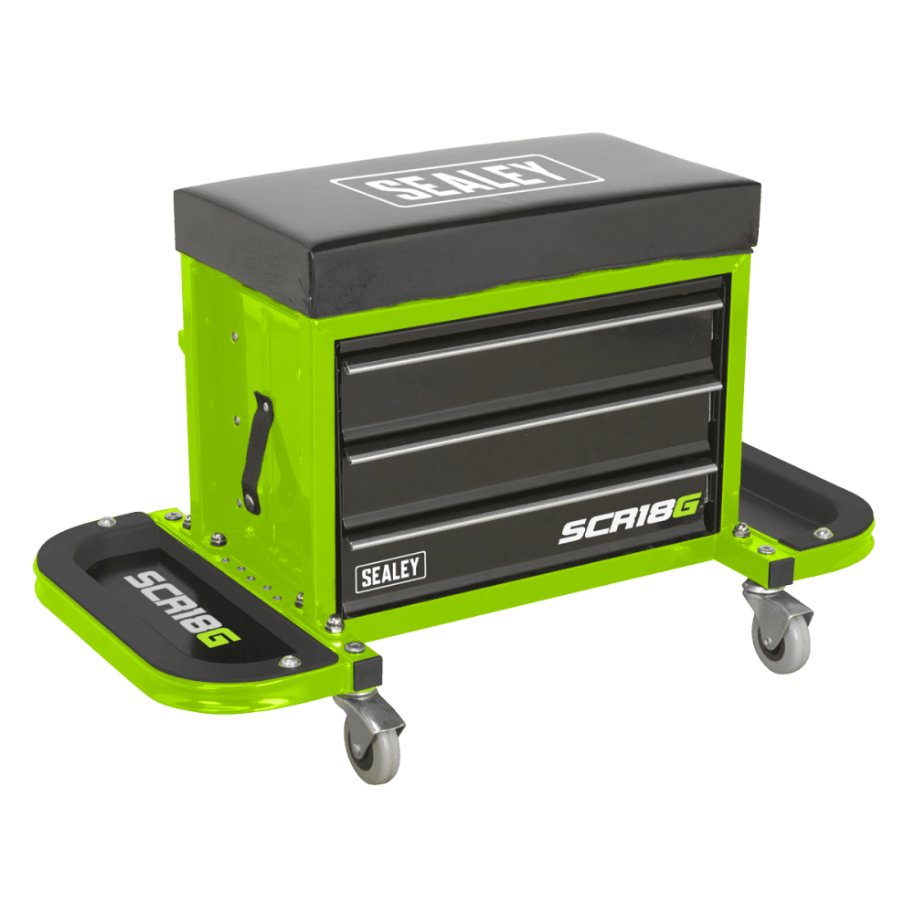 Sealey Mechanic's Utility Seat & Toolbox - Green Model No- SCR18G
