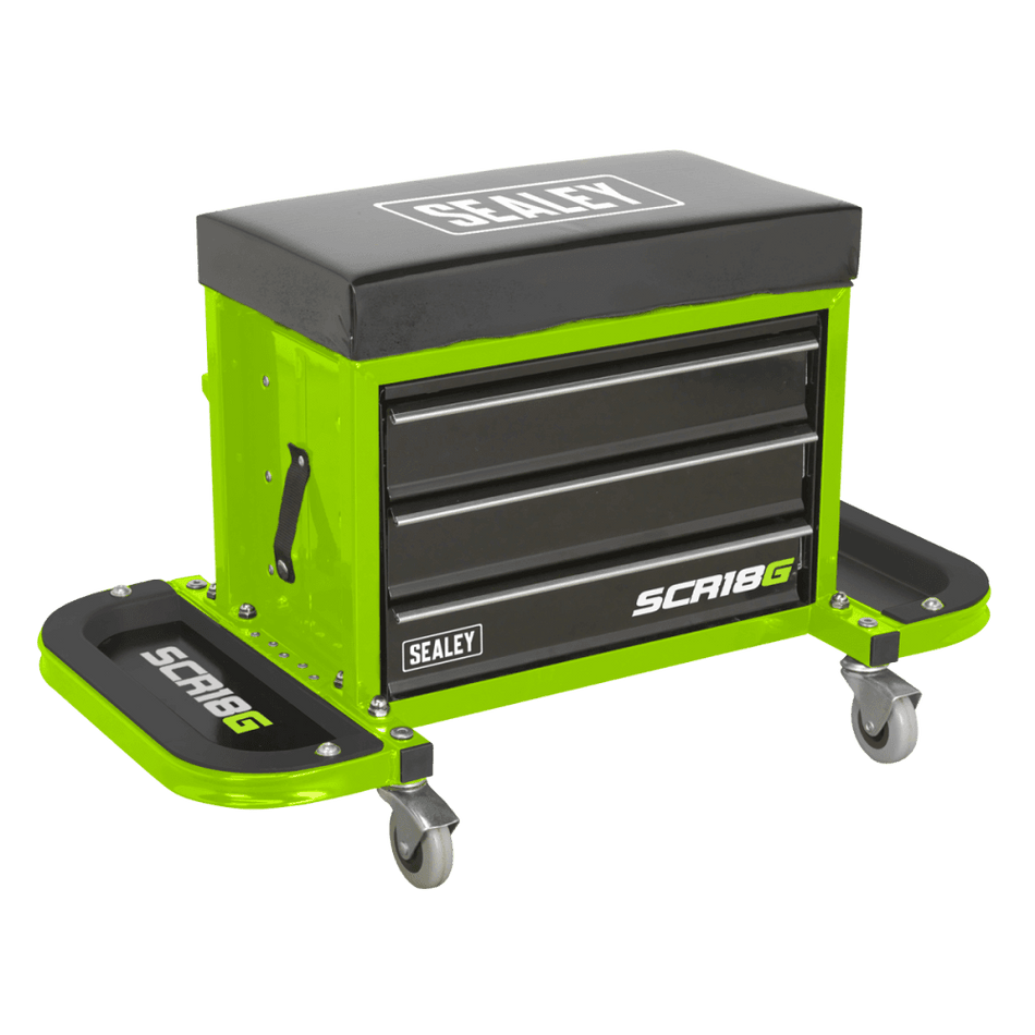 Sealey Mechanic's Utility Seat & Toolbox - Hi-Vis Green Model No- SCR18G