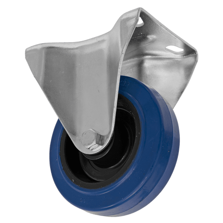 Sealey Heavy-Duty Blue Elastic Rubber Fixed Castor Wheel 100mm - Trade Model No- SCW3100FPEM