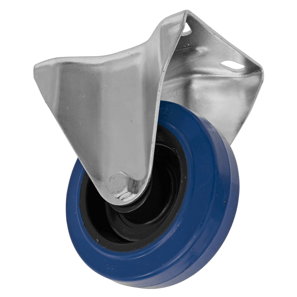 Sealey Heavy-Duty Blue Elastic Rubber Fixed Castor Wheel 100mm - Trade Model No- SCW3100FPEM