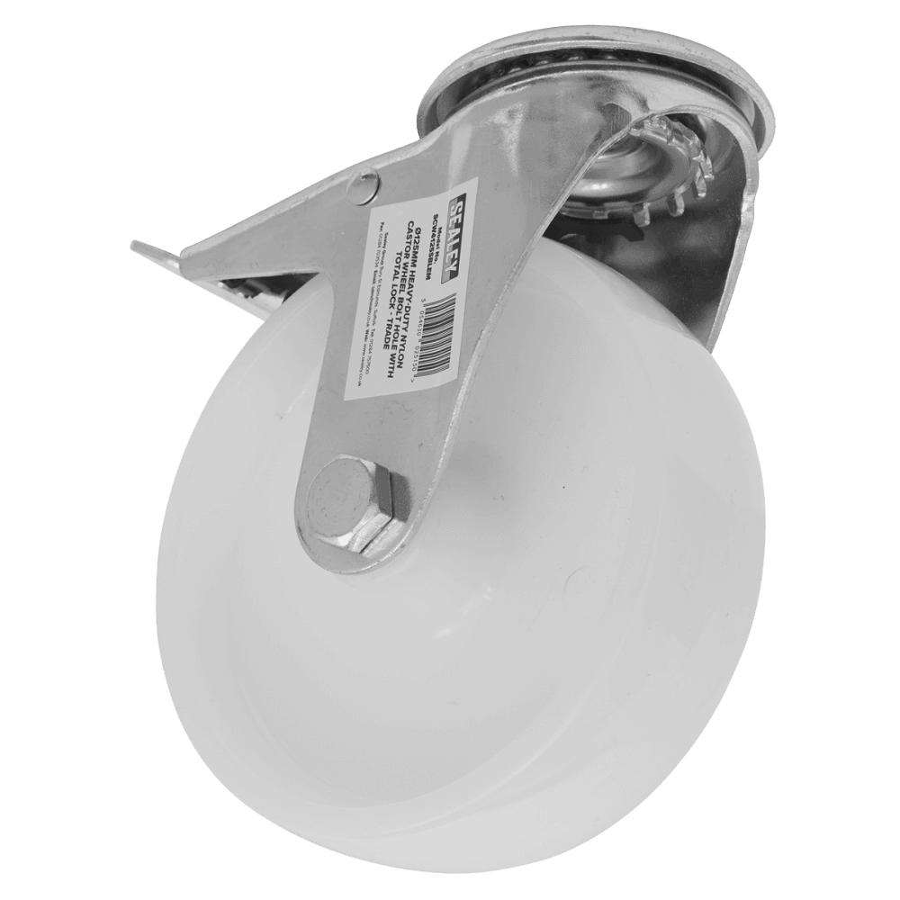 Sealey Heavy-Duty Nylon Castor Wheel Bolt Hole with Total Lock 125mm - Trade Model No- SCW4125SBLEM