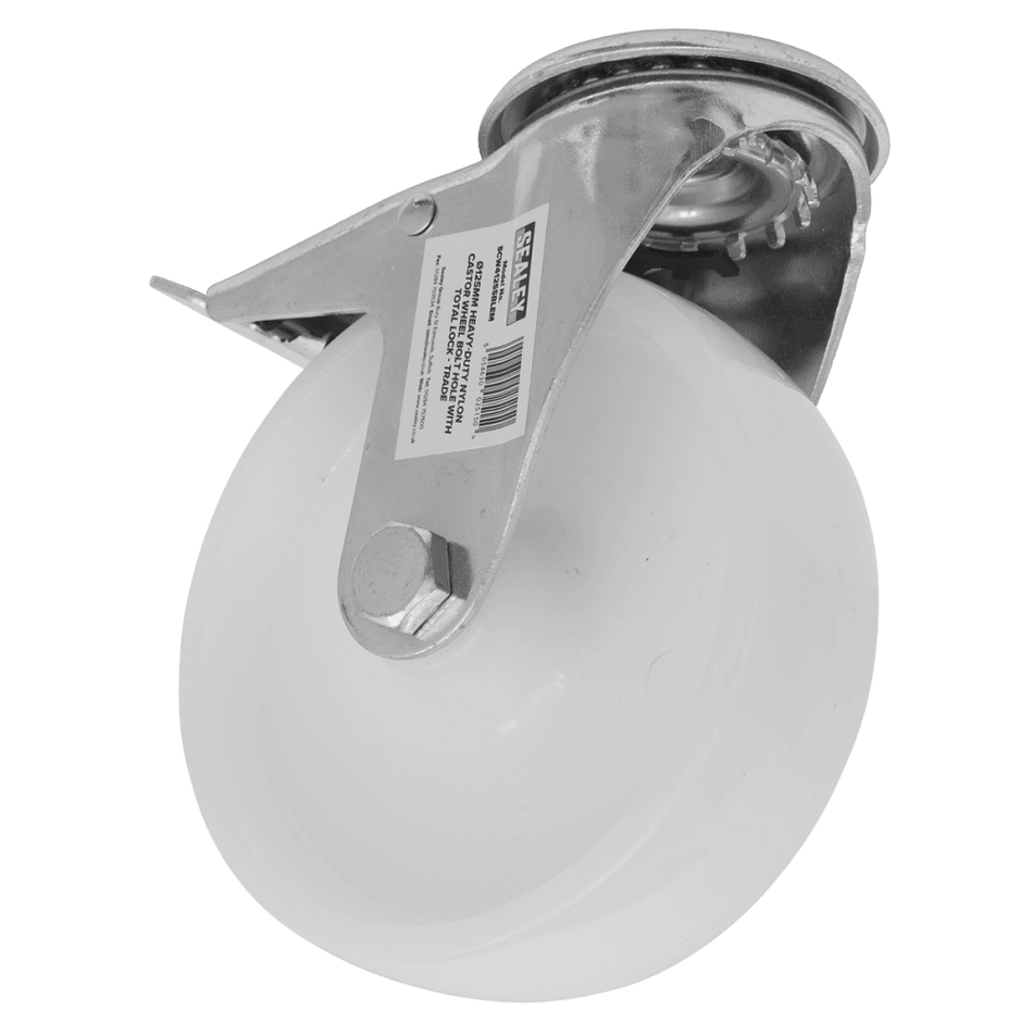Sealey Heavy-Duty Nylon Castor Wheel Bolt Hole with Total Lock 125mm - Trade Model No- SCW4125SBLEM