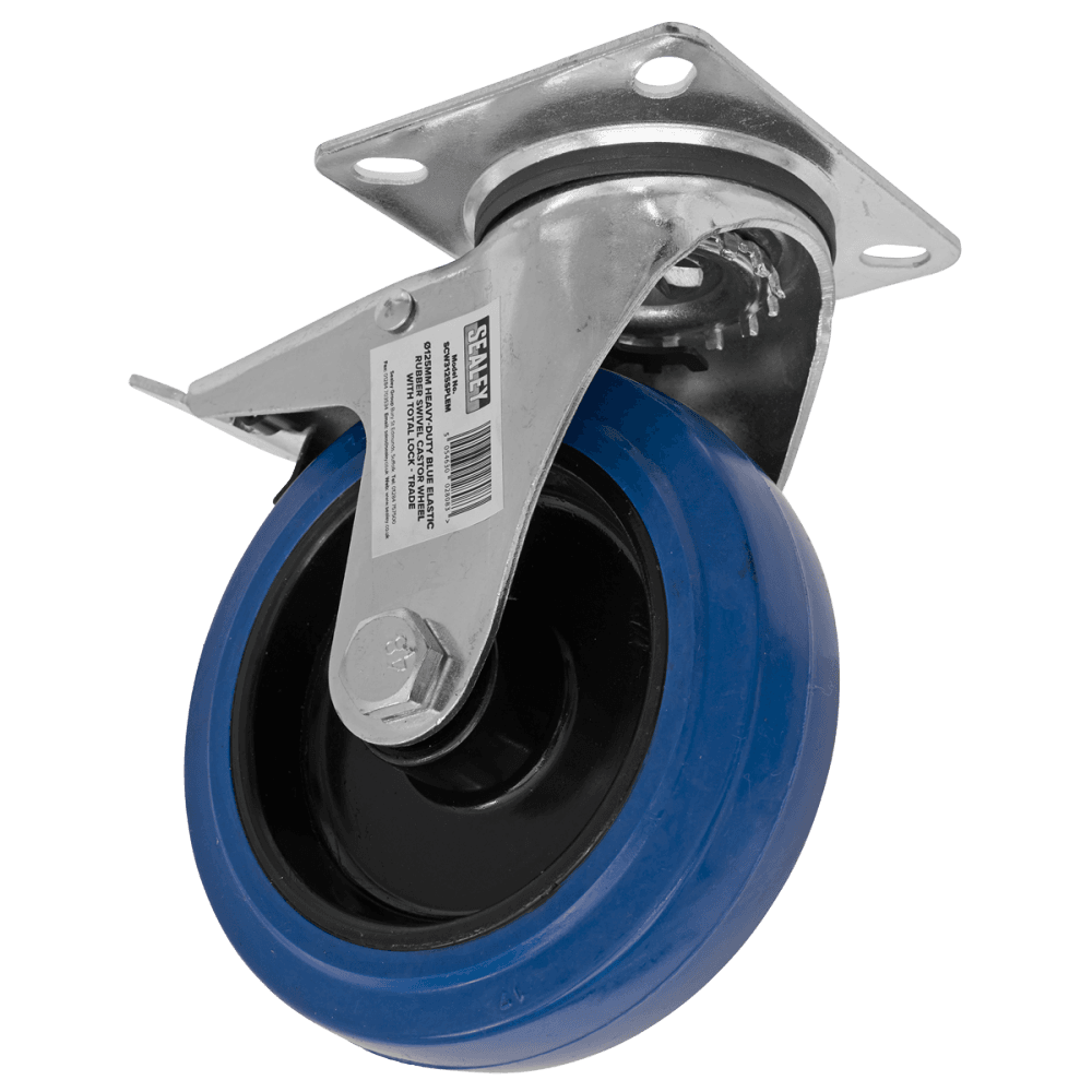 Sealey Heavy-Duty Blue Elastic Rubber Swivel Castor Wheel with Total Lock 125mm - Trade Model No- SCW3125SPLEM