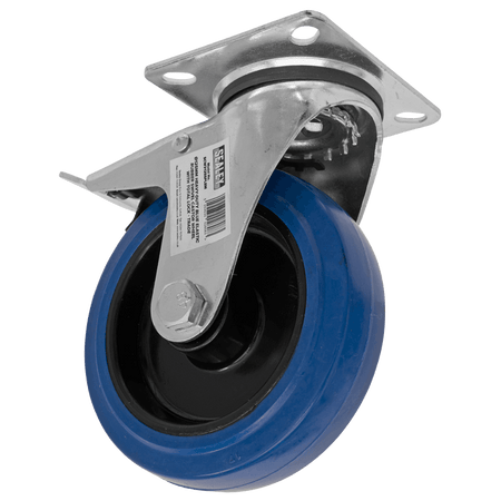 Sealey Heavy-Duty Blue Elastic Rubber Swivel Castor Wheel with Total Lock 125mm - Trade Model No- SCW3125SPLEM