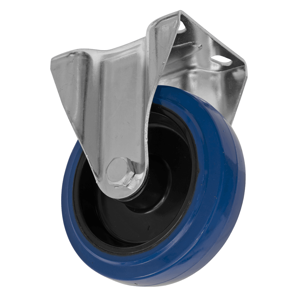 Sealey Heavy-Duty Blue Elastic Rubber Fixed Castor Wheel 125mm - Trade Model No- SCW3125FPEM